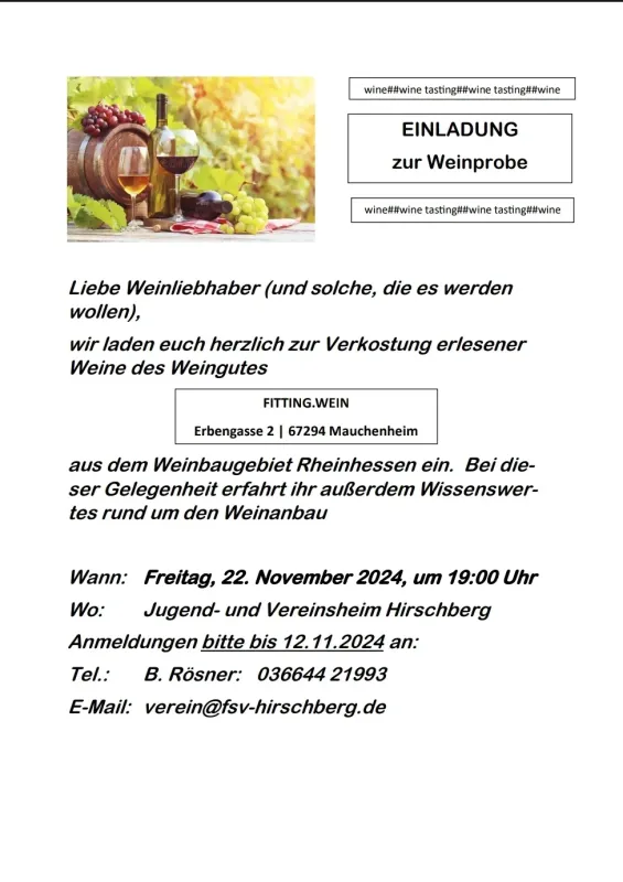 Einladung zur Weinprobe am 22.11.2024